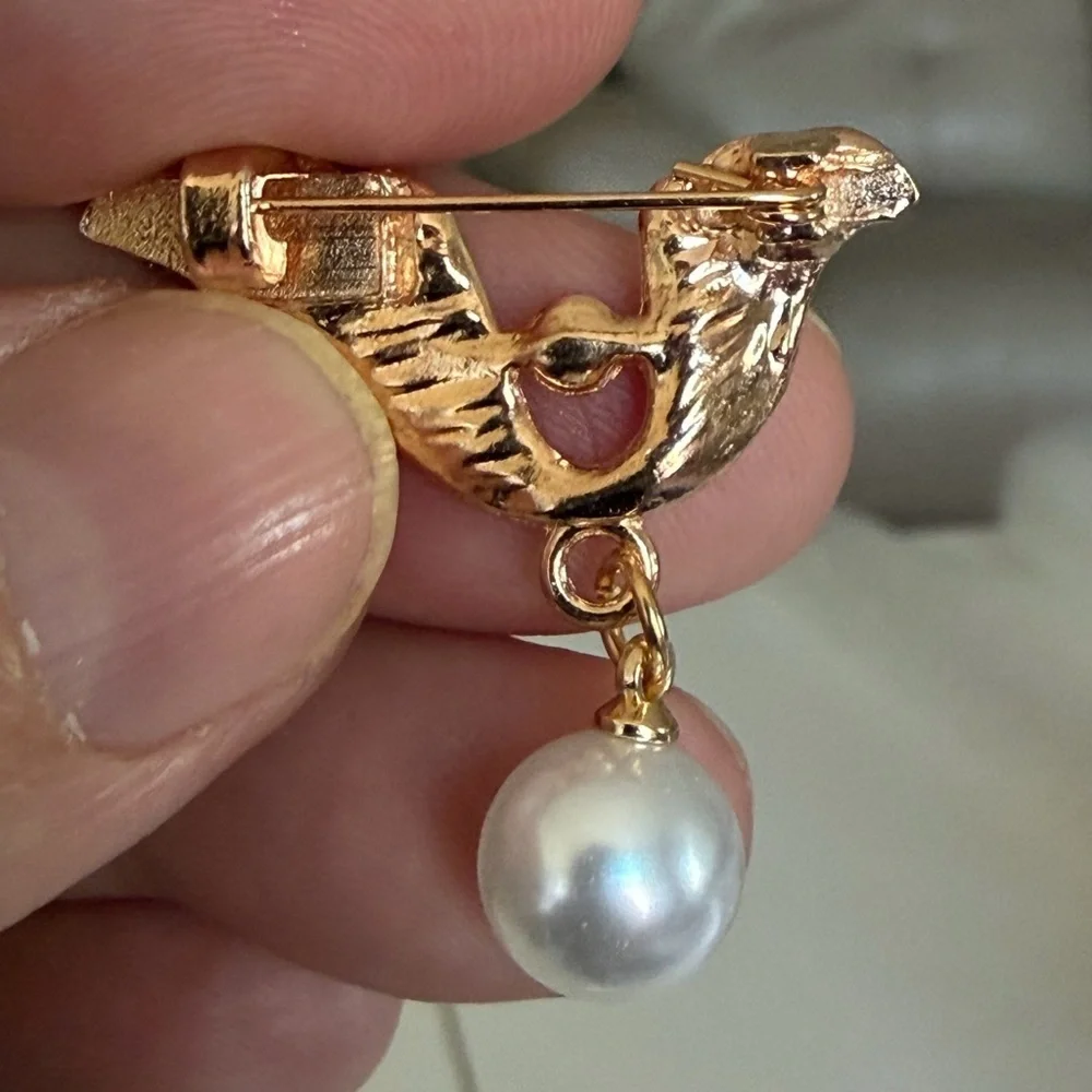 Gold and Silver Brooch with Pearl Drop.